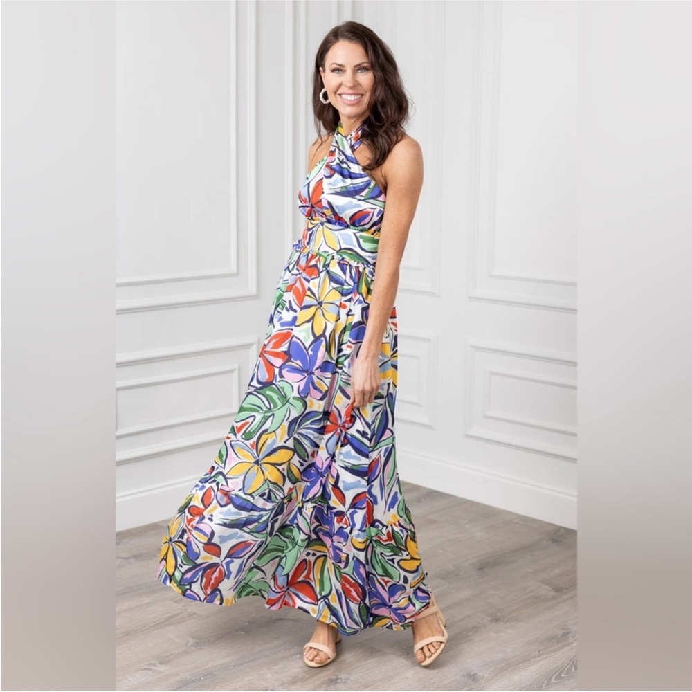 Sugarlips Floral Halter Maxi Dress SZ M NWT